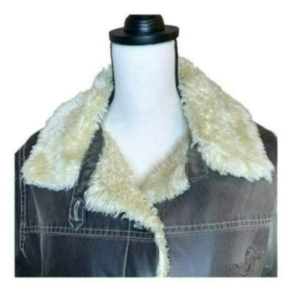Universal Studios Retro Brown Pinstriped Faux Fur Lined Bomber Jacket Size M - Picture 7 of 15